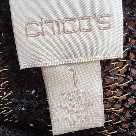 Women's Chicos Black Gold Silver SequenceStripe High Low Blouse Size One - Picture 9 of 9